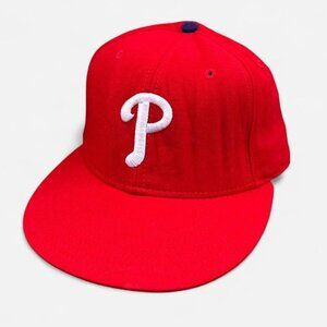 VTG NEW ERA 5950 100% Wool Philadelphia Phillies 7 3/8 Diamond Collection Red